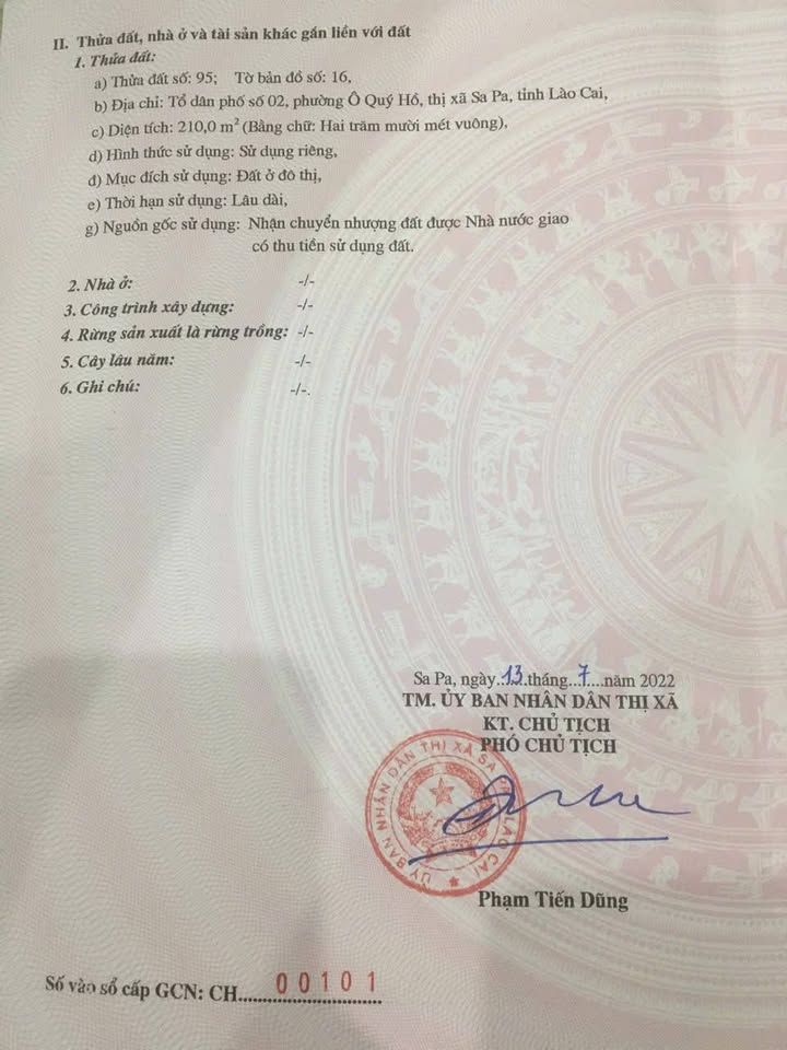 Đất nghỉ dưỡng Ô Quy Hồ 210m² - Sổ đỏ chính chủ, giá thỏa thuận!