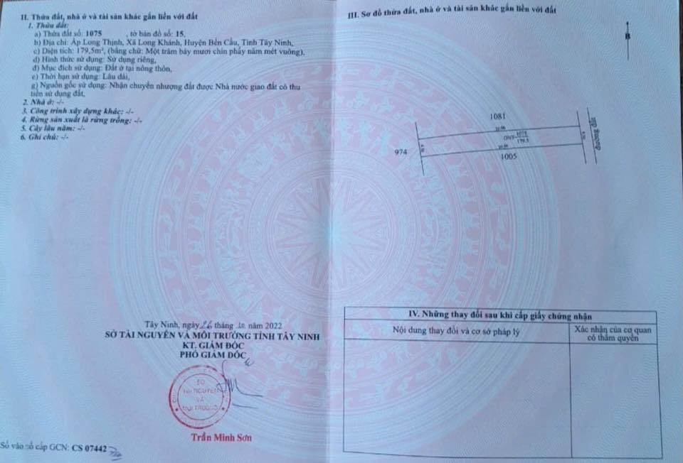 Đất thổ cư 179m² tại xã Long Khánh, huyện Bến Cầu - Giá thương lượng hấp dẫn!