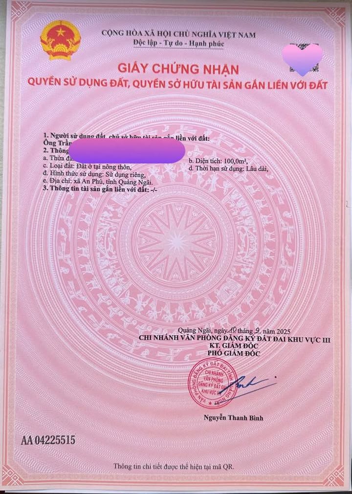 Lô đất 100m² tại KDC An Lộc Phát, Nghĩa Hà - Chính chủ, sổ hồng đầy đủ!