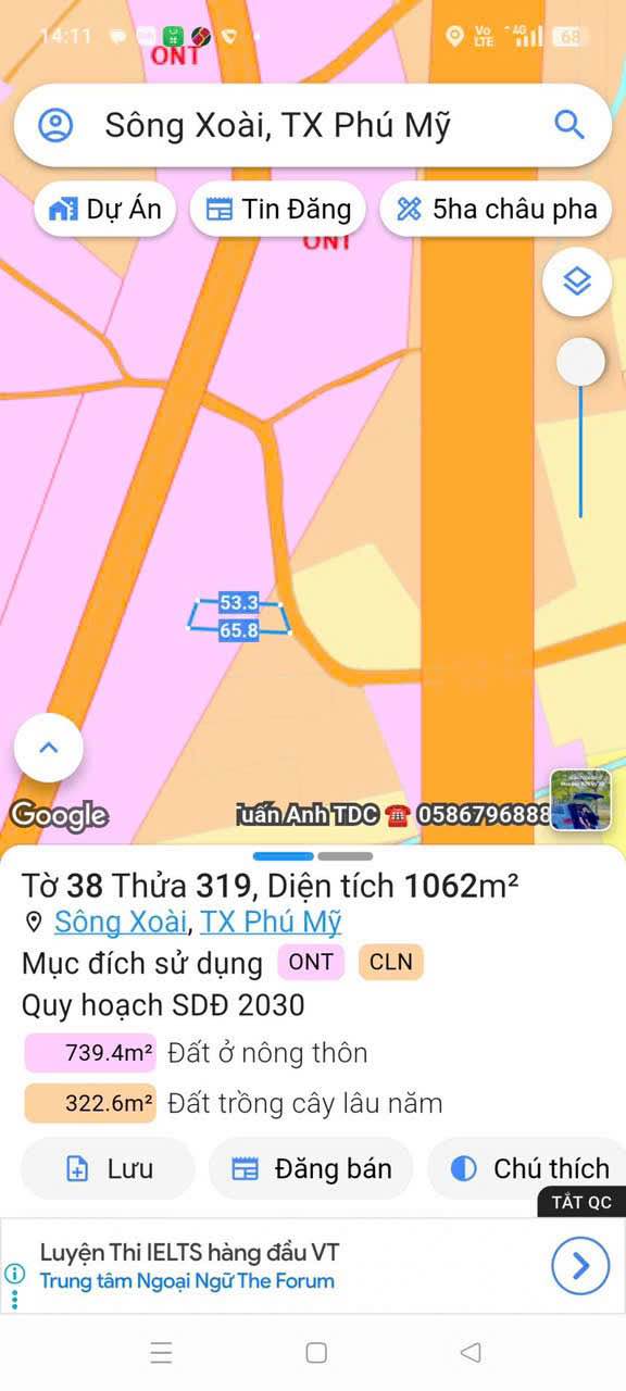 Đất nền Sông Xoài Phú Mỹ 1061m² giá 2 tỷ - Phù hợp mở xưởng, kho bãi!