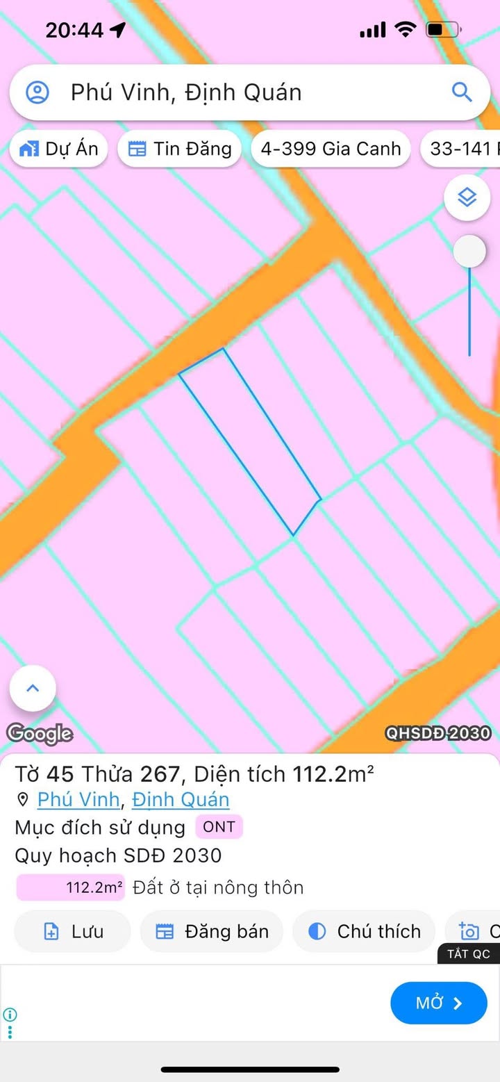 Đất thổ cư xã Phú Vinh 110m² giá 1.1 tỷ - Bán gấp, thương lượng!