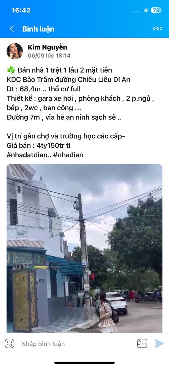 Nhà phố KDC Bảo Trâm Dĩ An 68m² giá 4.15 tỷ - Thiết kế hiện đại, an ninh tốt!