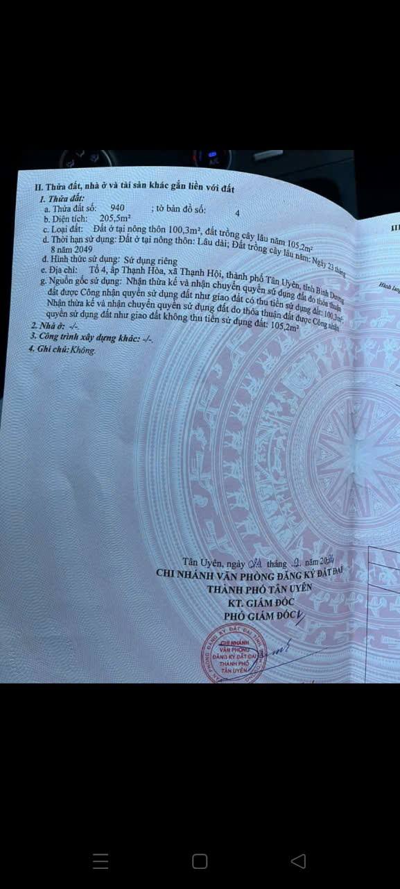 Đất thổ cư Thạnh Hội, Tân Uyên 205m² giá 2.75 tỷ - Sổ đỏ chính chủ!