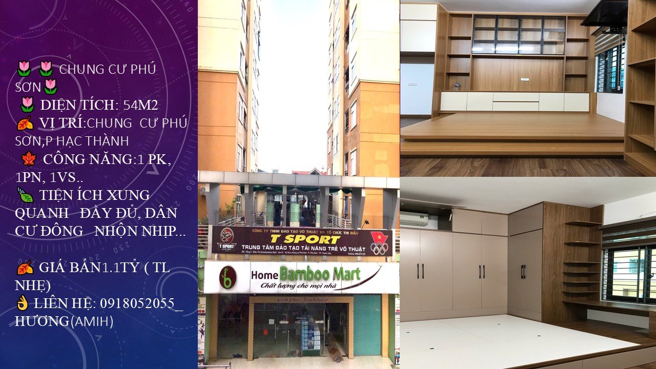 Căn hộ CC Phú Sơn, Phường Hạc Thành 54m² giá chỉ 1.1 tỷ - Chủ ra lộc cực tốt!