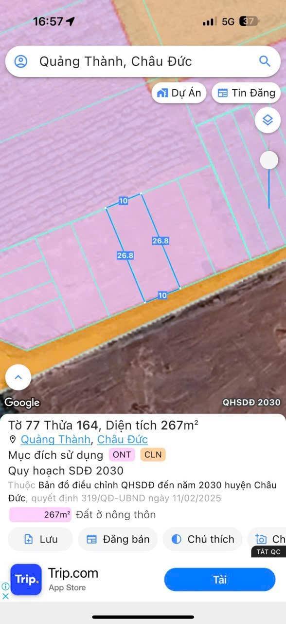 Đất nền chính chủ Quảng Thành 260m² giá 870 triệu - Mặt tiền đường nhựa thuận lợi!