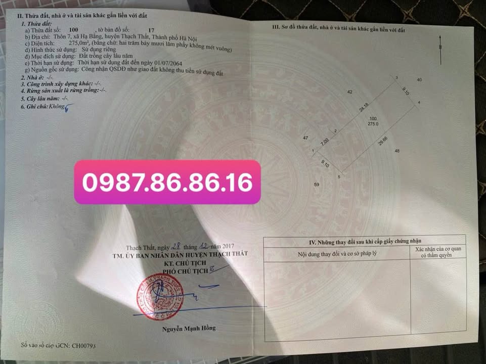 Đất trồng cây lâu năm Hạ Bằng 700m² - Gần khu CNC Hòa Lạc, giá hợp lý!