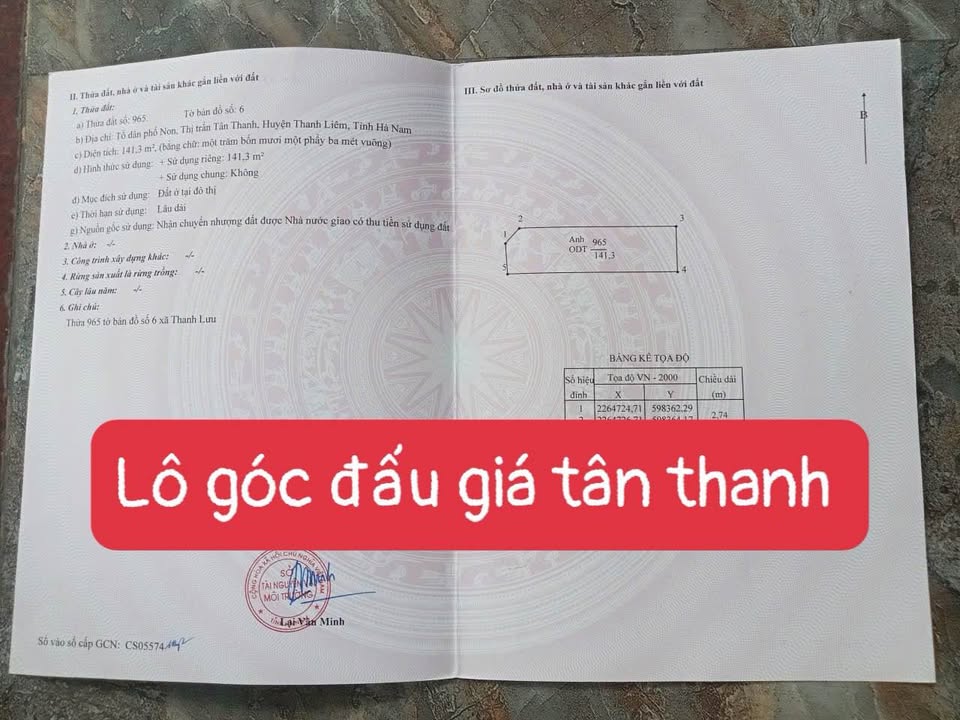 Đất nền góc 141m² Tân Thanh, Thanh Liêm - Kinh doanh sầm uất, giá 3.7 tỷ!