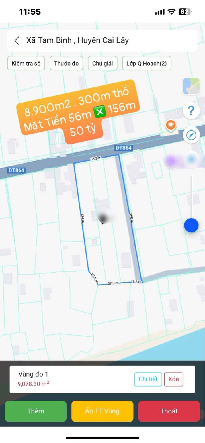 Đất mặt tiền đường DT864 xã Tam Bình 8900m² giá 50 tỷ - Tiềm năng đầu tư lớn!