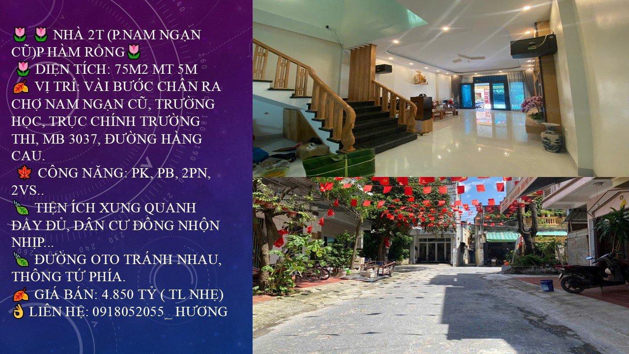 Nhà 2 tầng trên đường Hàng Cau, phường Nam Ngạn, 75m² giá 4.85 tỷ - Sổ đỏ chính chủ!