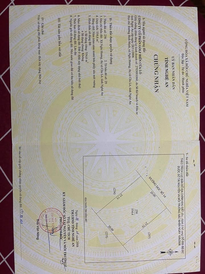 Đất vàng Cửa Lò 554.6m² giá thỏa thuận - Mặt tiền 20m, gần biển!