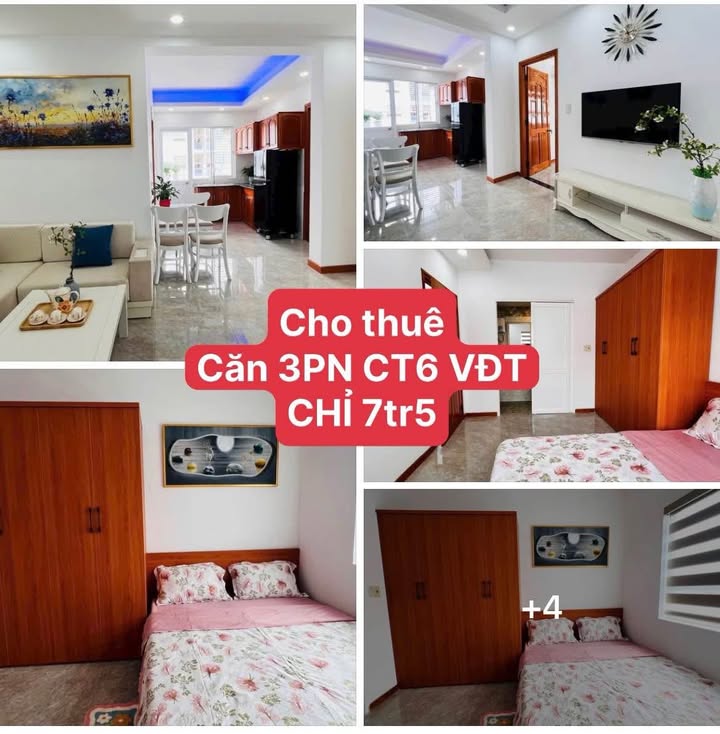 Căn hộ CT6 Vĩnh Điềm Trung 3PN giá chỉ 7.5 triệu - Full nội thất siêu mới!