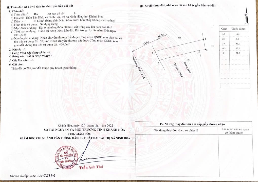 Đất thổ cư Ninh Lộc 514m² giá 2 tỷ - Cơ hội đầu tư tuyệt vời!