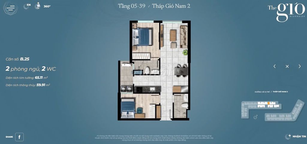 Căn hộ The Gió Riverside Dĩ An 65m² giá 2.9 tỷ - Cần chuyển nhượng gấp!