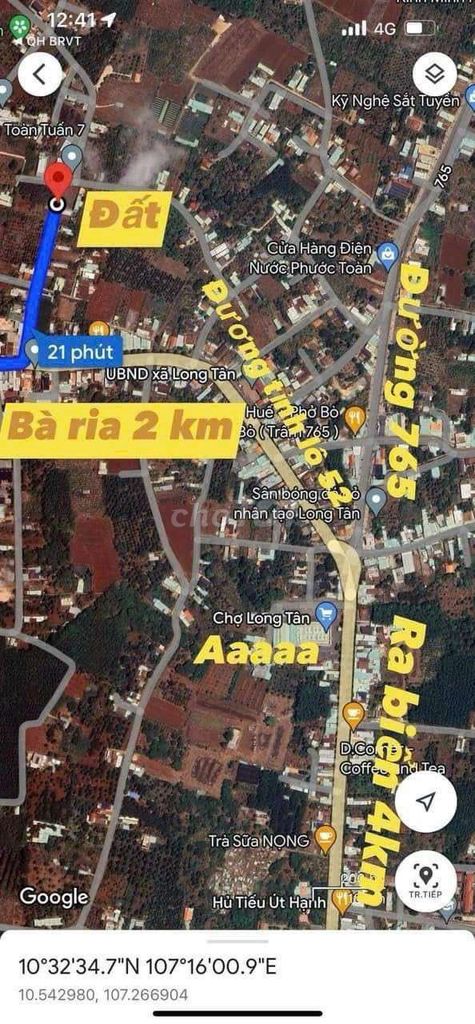 Lô đất góc 195,6m² tại Long Tâm, Bà Rịa Vũng Tàu chỉ 1.4 tỷ - Đầu tư sinh lời ngay!