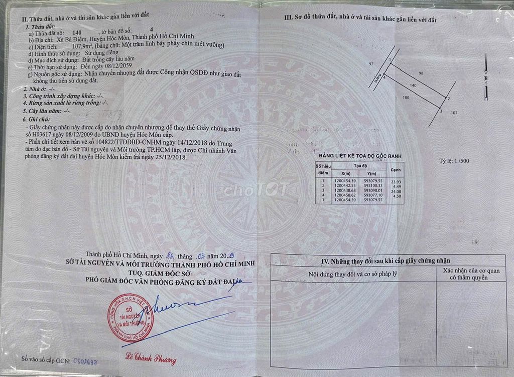 Đất nền Bà Điểm Hóc Môn 100m² giá 1.05 tỷ - Cần bán gấp, hẻm ba gác vào được!