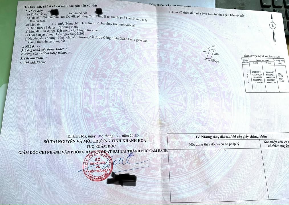 Đất thổ cư 313m² tại Bắc Cam Ranh - Sổ đỏ chính chủ, giá chỉ 1 tỷ!