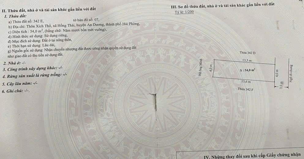 Đất nền Xích Thổ, Hồng Thái, 54m² giá 1.05 tỷ - Sổ đỏ chính chủ ngay!