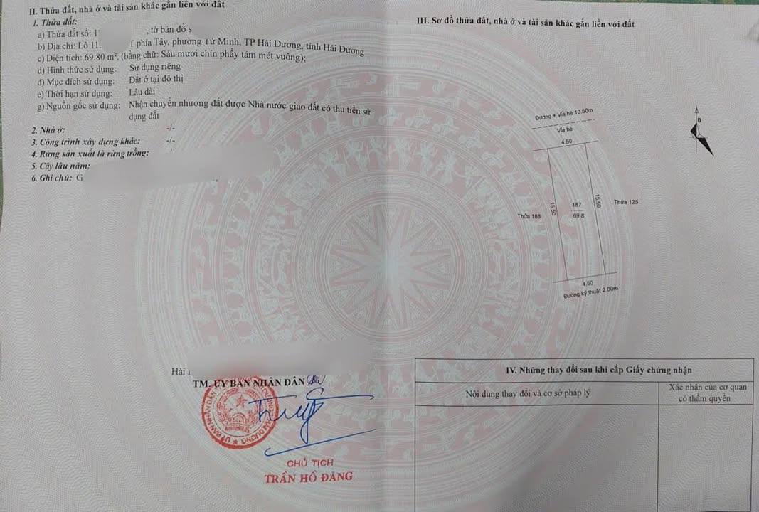 Lô đất Khu Đô Thị Vạn Lộc, Hải Dương 69,75m² giá 2,79 tỷ - View vườn hoa thoáng mát!