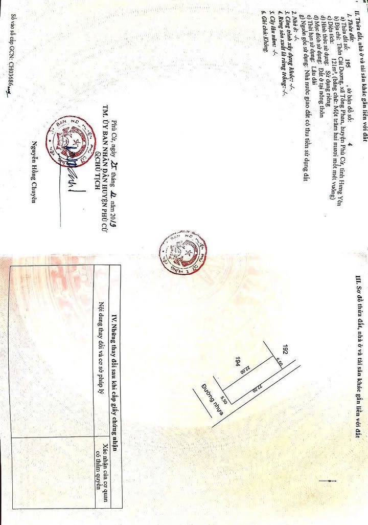 Đất nền chính chủ tại Phù Cừ, Hưng Yên 121m² giá 2 tỷ - Đầu tư sinh lời ngay!