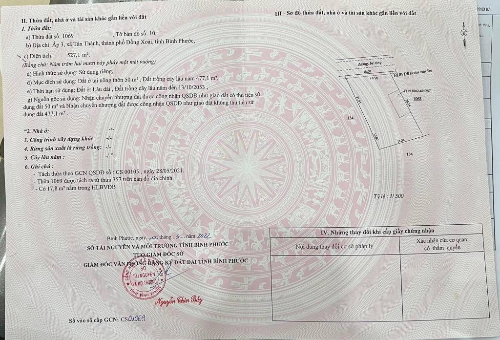 Đất thổ cư ấp 3 Tân Thành, Đồng Xoài 558m² giá chỉ 1.8 tỷ - Cơ hội đầu tư tuyệt vời!