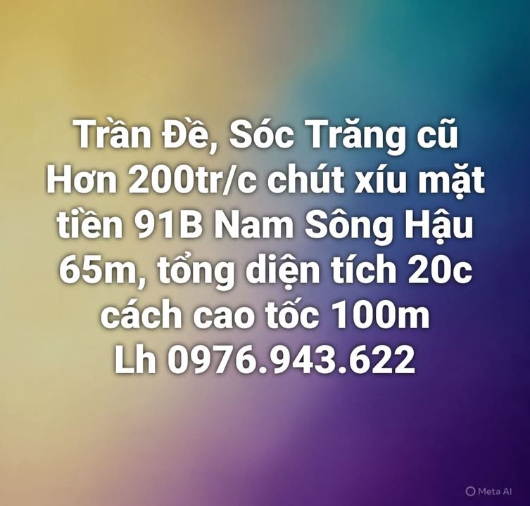 Đất nền Trần Đề, Sóc Trăng 65m² giá 200 triệu - Mặt tiền đường 91B Nam Sông Hậu