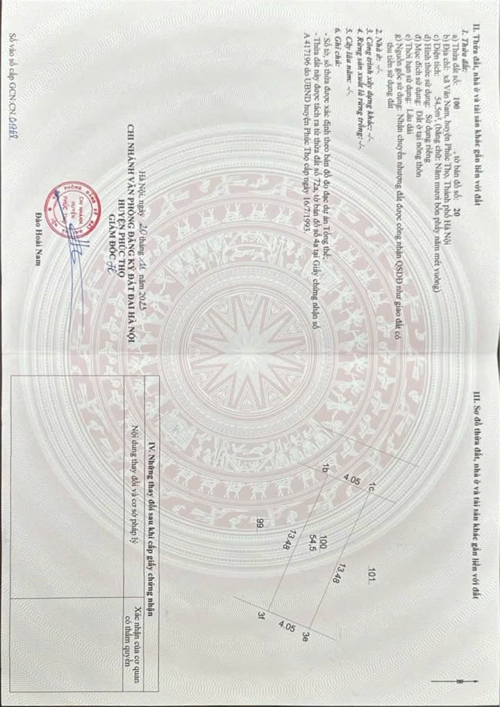 Đất nền Đan Phượng 54m² giá 2 tỷ - Đường trải nhựa ô tô vào tận nơi!