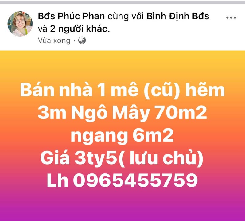 Nhà bán hẻm 3m Ngô Mây, Quy Nhơn 70m² giá 3.5 tỷ - Cơ hội sở hữu ngay!