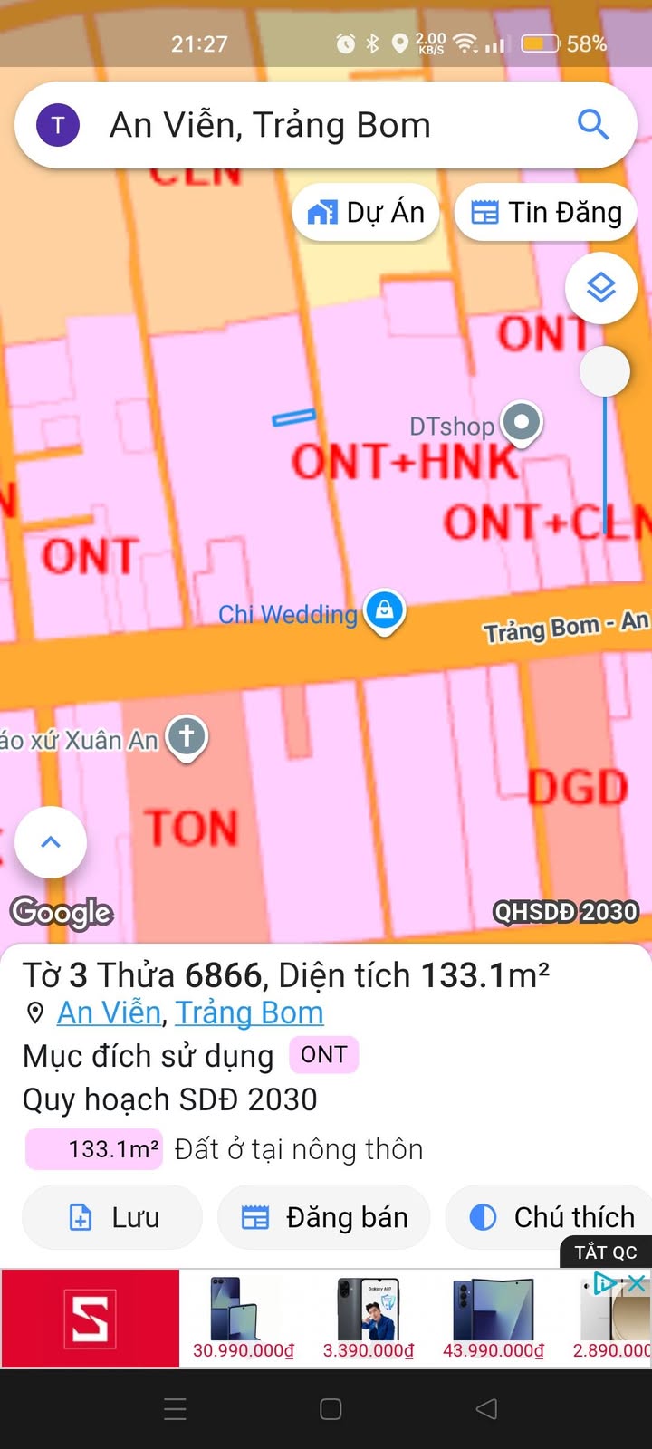 Đất nền Phùng Hưng, An Viễn, Trảng Bom 135m² giá 1.1 tỷ - Sổ đỏ chính chủ, thổ cư 100%!