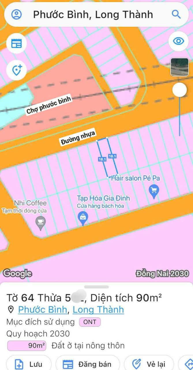 Đất thổ cư Phước Bình, Long Thành 90m² giá 1 tỷ - Cơ hội đầu tư sinh lời!