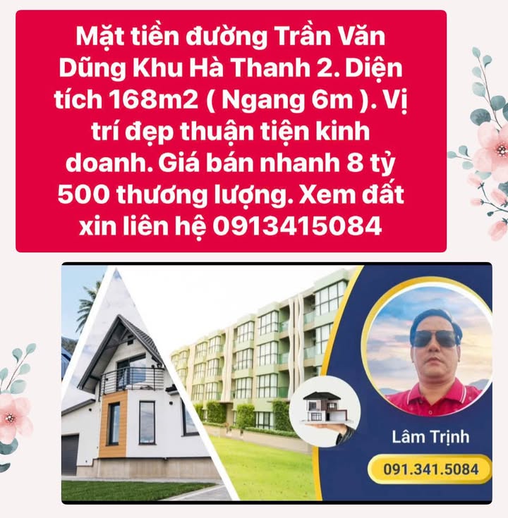 Đất mặt tiền đường Trần Văn Dũng, Quy Nhơn 168m² giá 8.5 tỷ - Cơ hội đầu tư tuyệt vời!