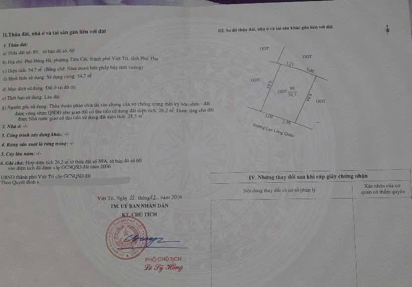 Đất nền chính chủ phường Thanh Miếu 54.7m² giá 2 tỷ - Đầu tư sinh lời cao!