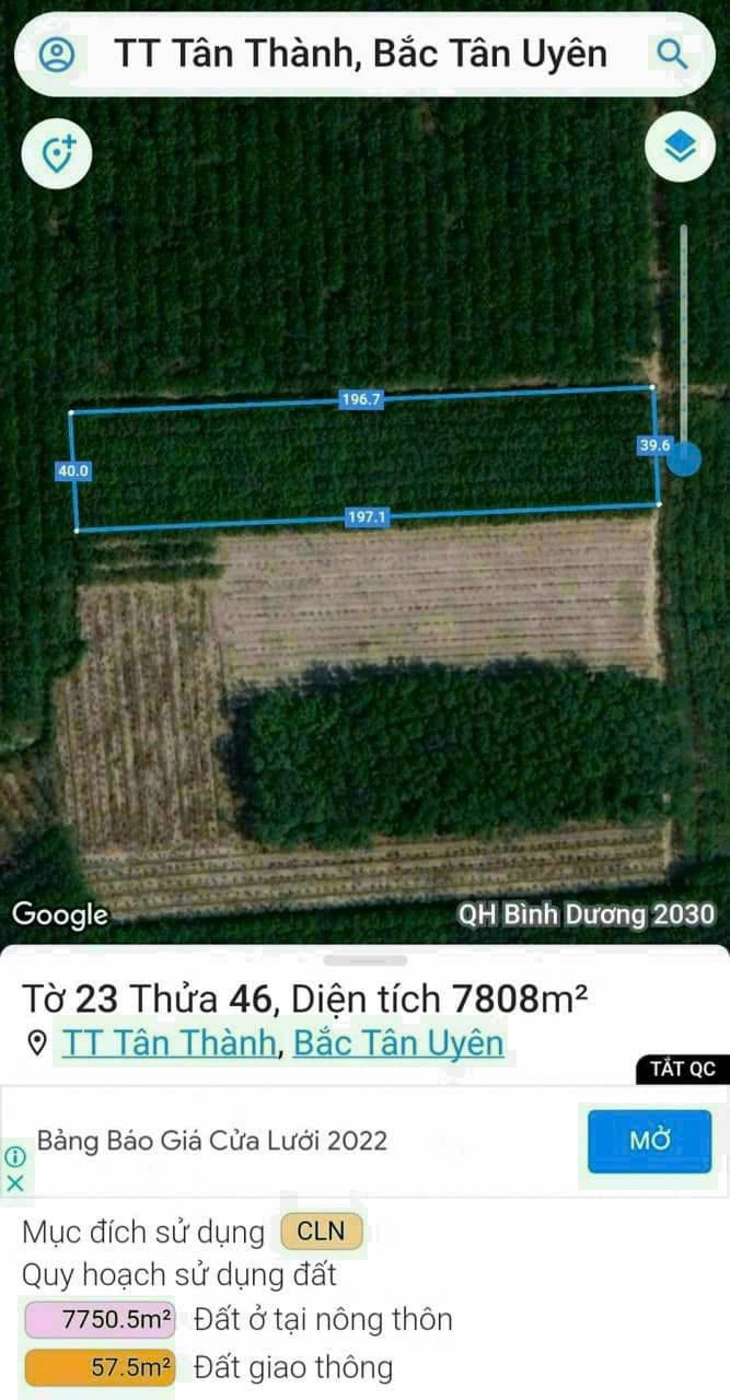 Đất Tân Thành - Bắc Tân Uyên 7800m² giá chỉ 1.782 tỷ - Chính chủ bán gấp!