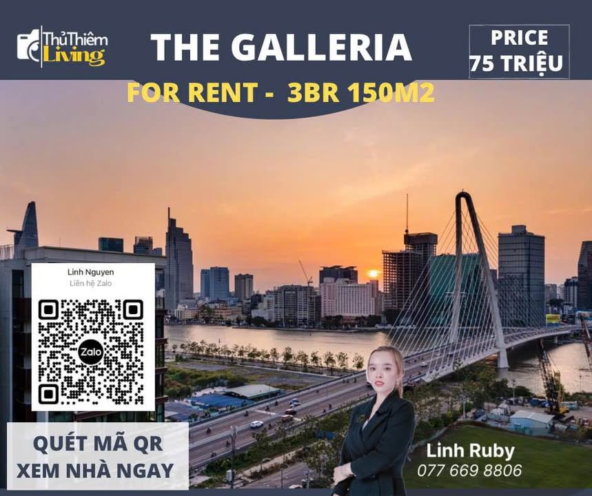 Căn hộ cho thuê The Galleria Thủ Thiêm 135m² giá 75 triệu - Full nội thất, view sông Sài Gòn