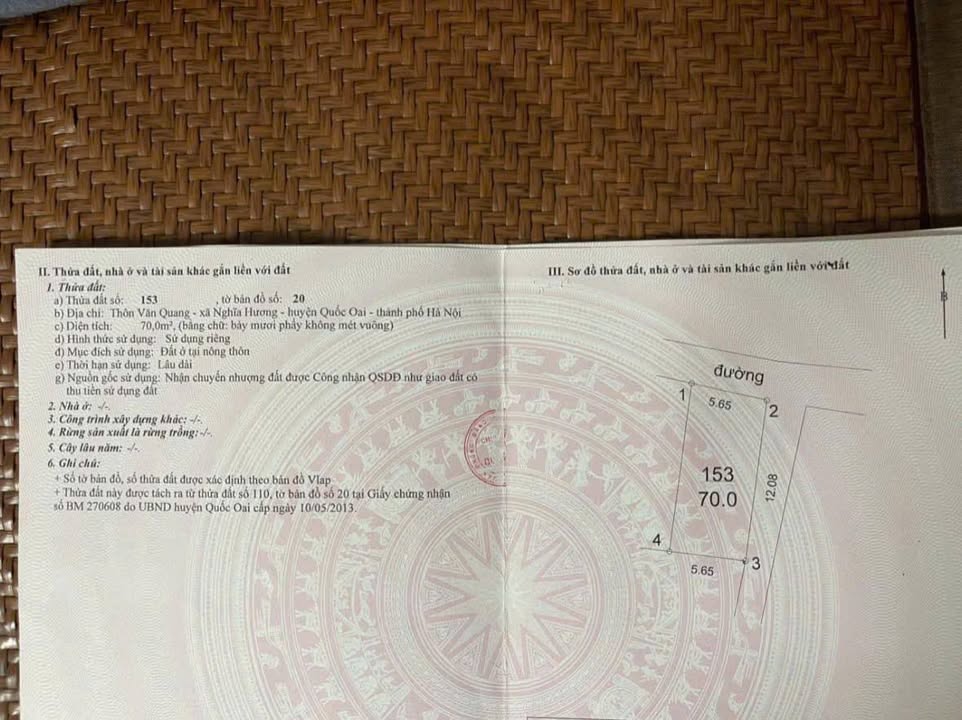 Đất nền Nghĩa Hương Quốc Oai 70m² - Chính chủ, giá thỏa thuận hấp dẫn!