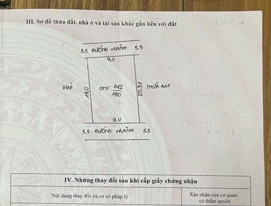 Đất thổ cư Tái định cư Văn Mỹ 180m² giá 2.7 tỷ - Mặt tiền rộng 9m