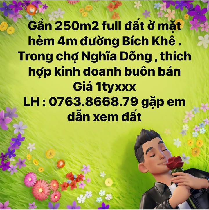 Đất nền mặt hẻm 4m đường Bích Khê, Nghĩa Hành 250m² - Cơ hội kinh doanh tuyệt vời!