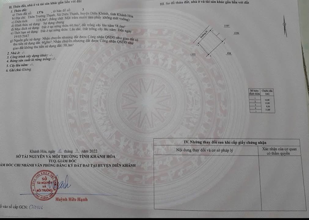 Đất thổ cư Diên Lạc, Diên Khánh 118m² giá thỏa thuận - Cơ hội đầu tư hấp dẫn!