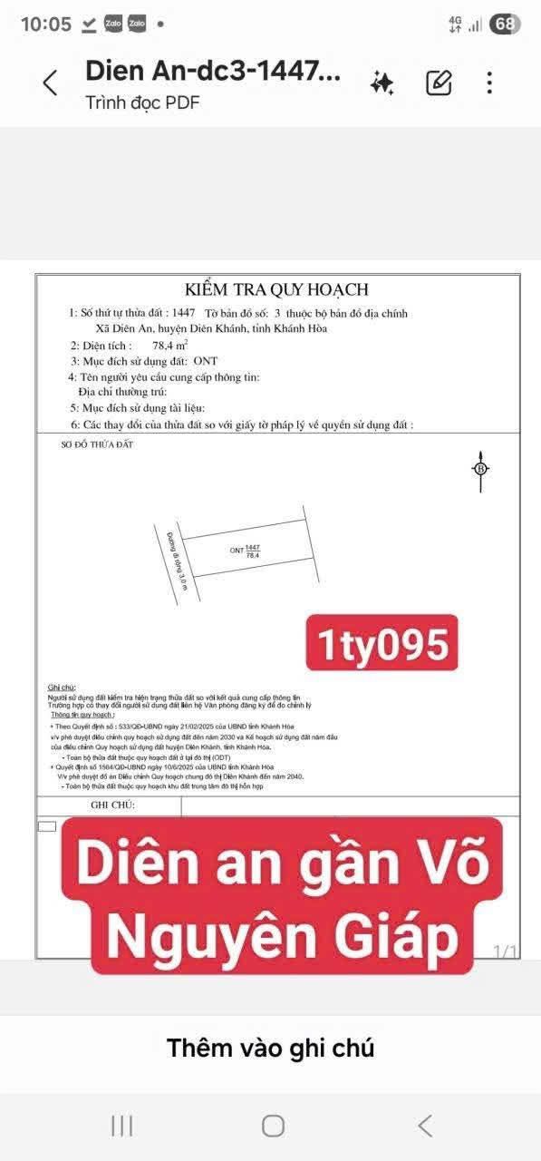 Lô đất Diên An 78,4m² giá 1,095 tỷ - Đầu tư sinh lời ngay!