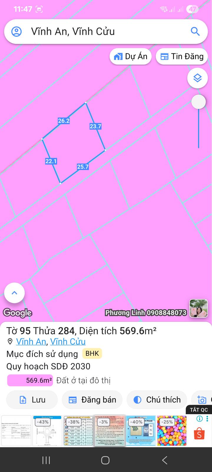 Đất nền Vĩnh An Vĩnh Cửu 570m² giá 800 triệu - Sổ đỏ chính chủ!