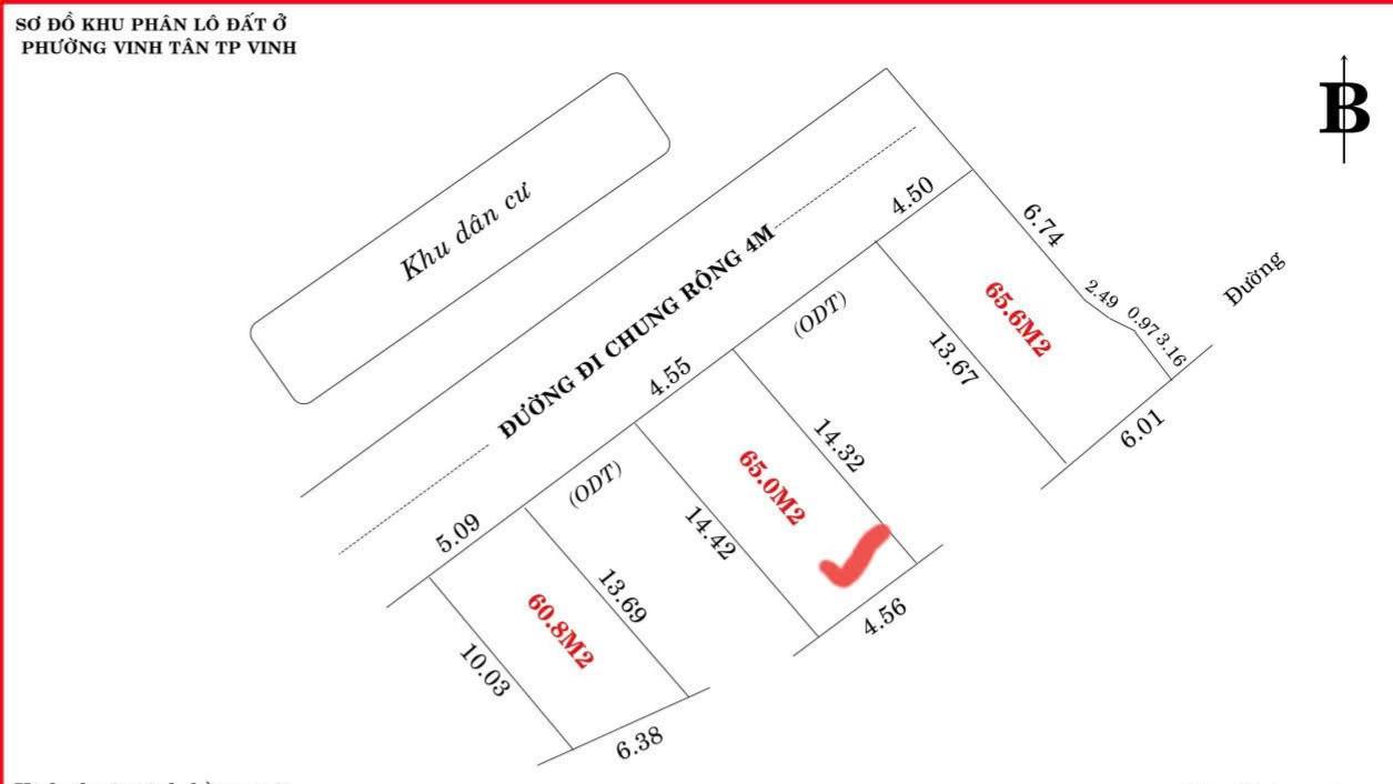 Đất nền Khối 1, phường Vinh Tân 65m² giá 1.6 tỷ - Cơ hội đầu tư tuyệt vời!