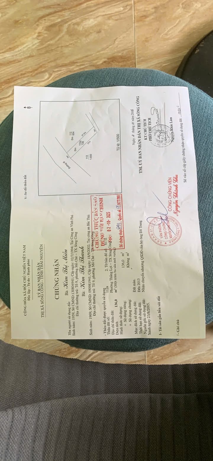 Đất thổ cư 136m² trung tâm Sông Công giá chỉ 1,5 tỷ - Đầu tư sinh lời ngay!