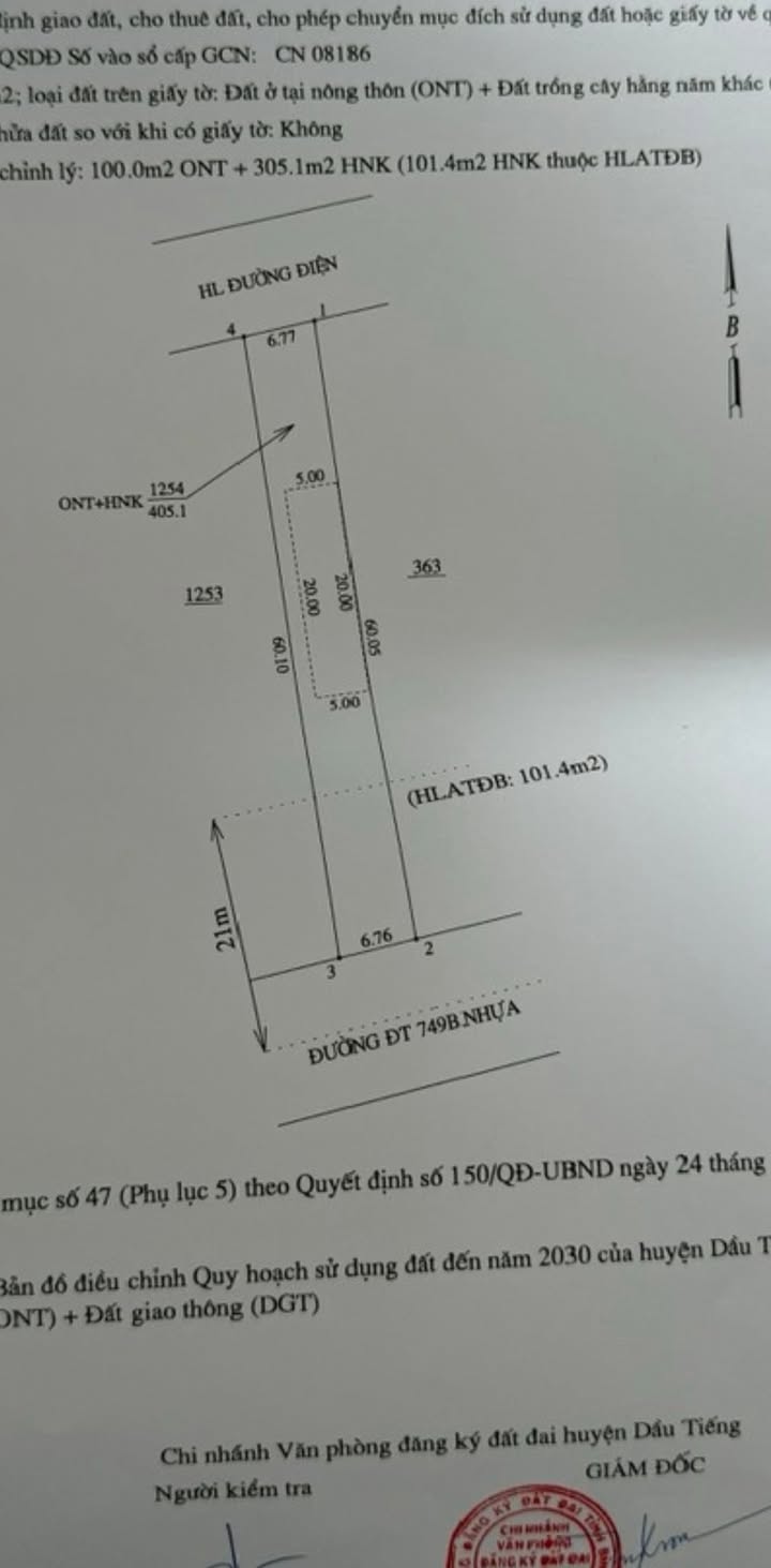 Đất thổ cư Dầu Tiếng 402m² giá 963.5 triệu - Cơ hội đầu tư tuyệt vời!