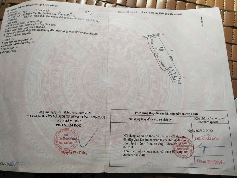 Đất nông nghiệp 1096m² tại Bến Lức - Giá 5 tỷ - Gần khu đô thị Ecopark!