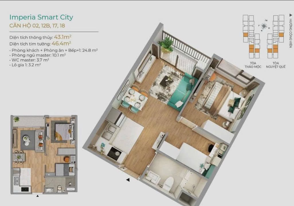 Căn hộ 1N+1 Vinhomes Smart City 43m² giá 3.6 tỷ - Tầng thấp view trường học