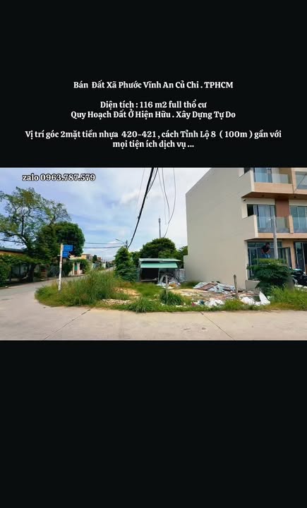 Bán đất Phước Vĩnh An Củ Chi 116m² - Vị trí góc 2 mặt tiền, giá thỏa thuận!