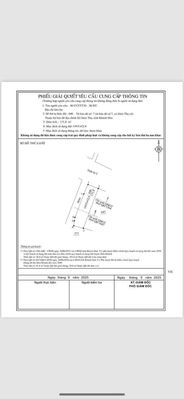 Đất nền Diên Thọ, Diên Khánh 103m² giá 1.25 tỷ - Mặt tiền tỉnh lộ 2 thông thoáng!