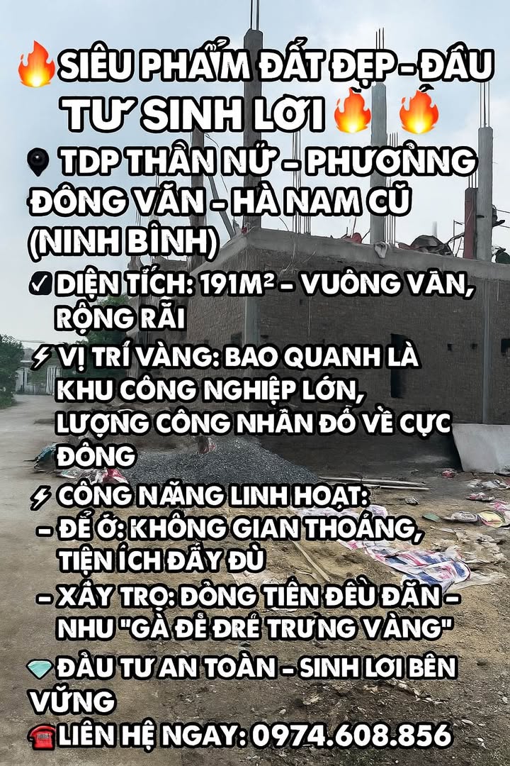 Đất nền Thần Nữ, Đồng Văn, Hà Nam 191m² - Đầu tư sinh lời bền vững!