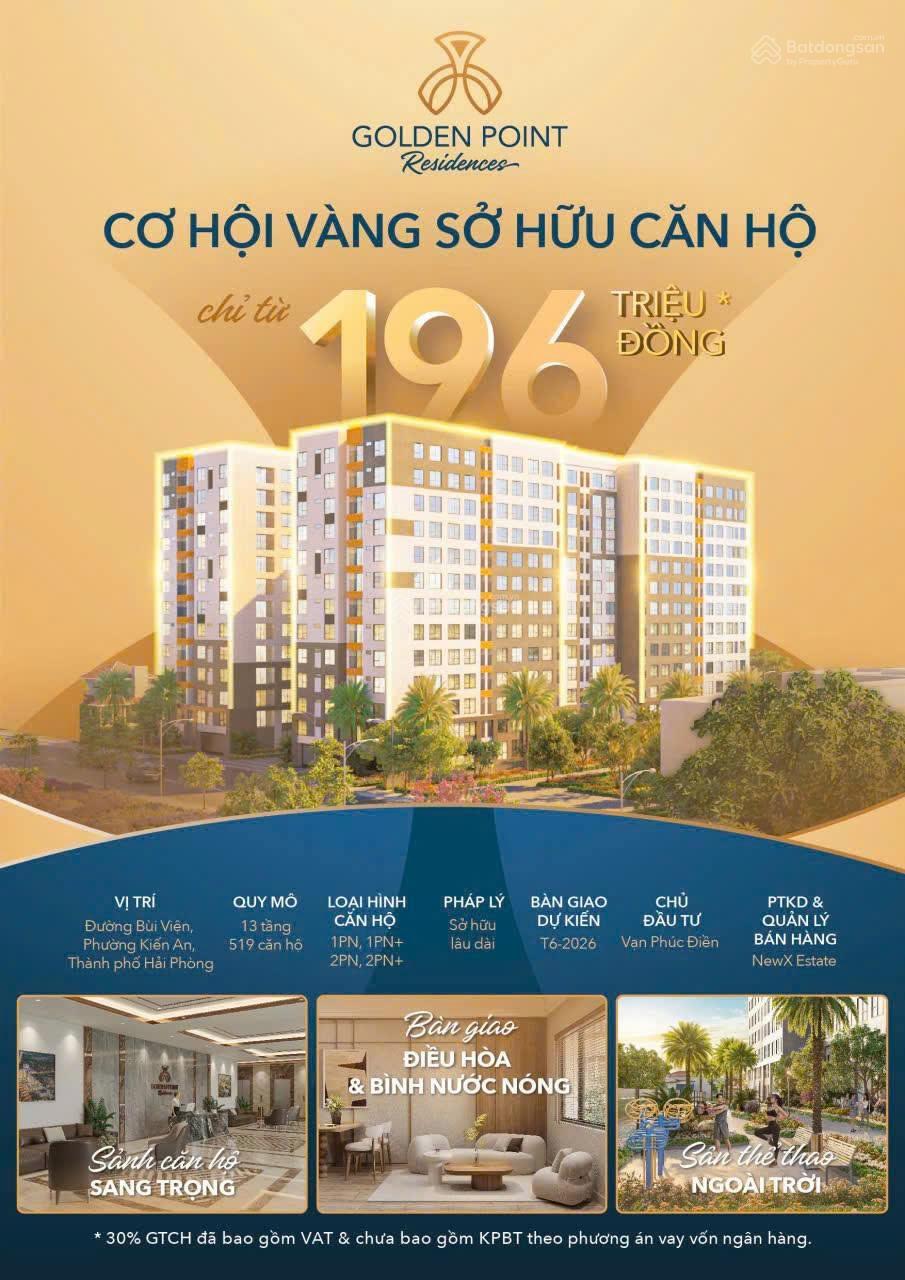 Căn hộ Golden Point Hải Phòng 63m² giá 250 triệu - Cơ hội hiếm có!