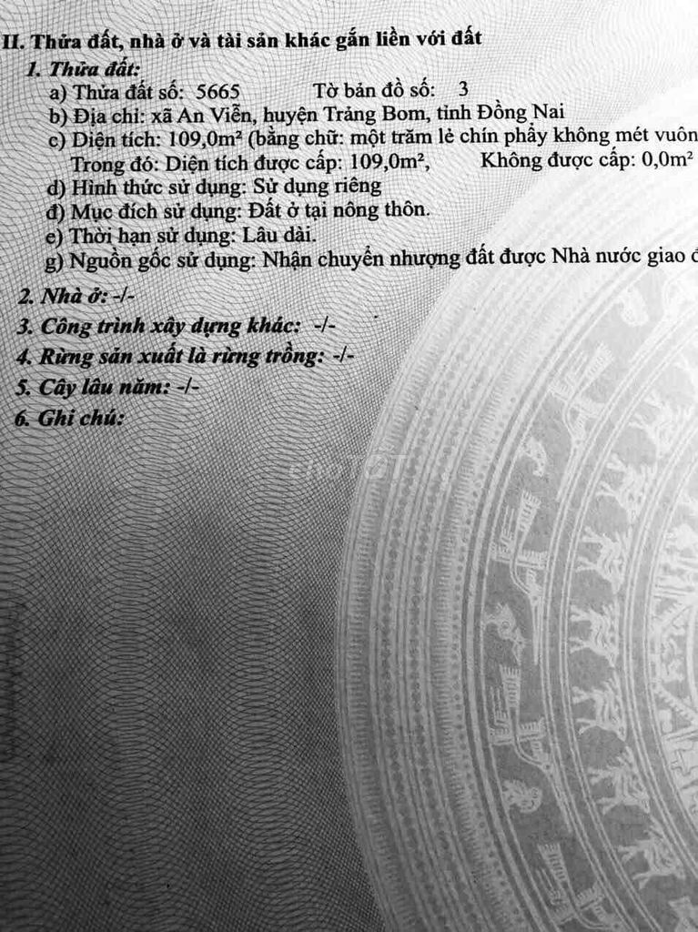 Đất thổ cư 109m² đường Trần Vĩnh Lộc, An Viễn, Trảng Bom - Giá chỉ 3.3 tỷ!