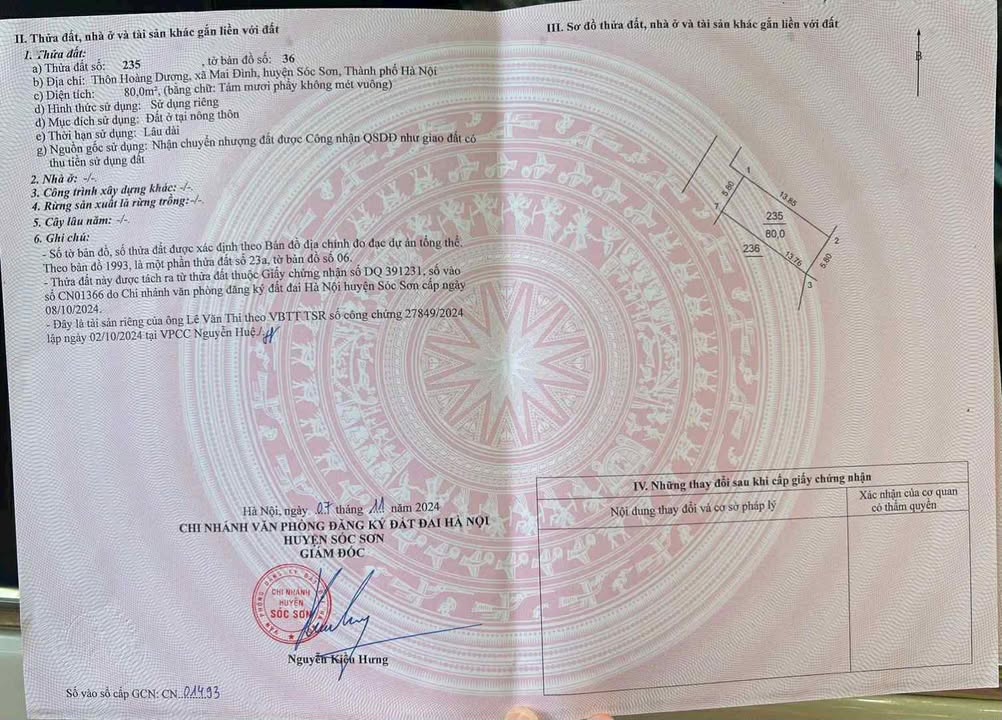 Đất nền 80m² Thôn Hoàng Dương - Sóc Sơn - Giá 2 tỷ - Tiềm năng phát triển mạnh mẽ!